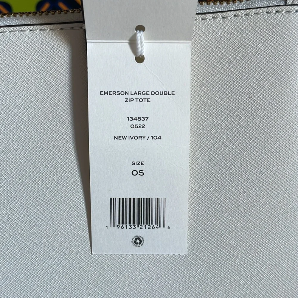 New , tory burch Emerson large double sip tote shoulder bag 134837 ivory - Picture 17 of 17